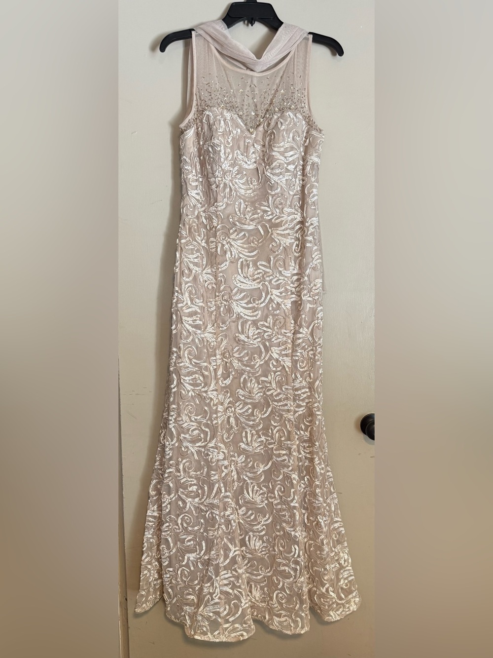 Embroidered Floral Sequin Dress in Blush